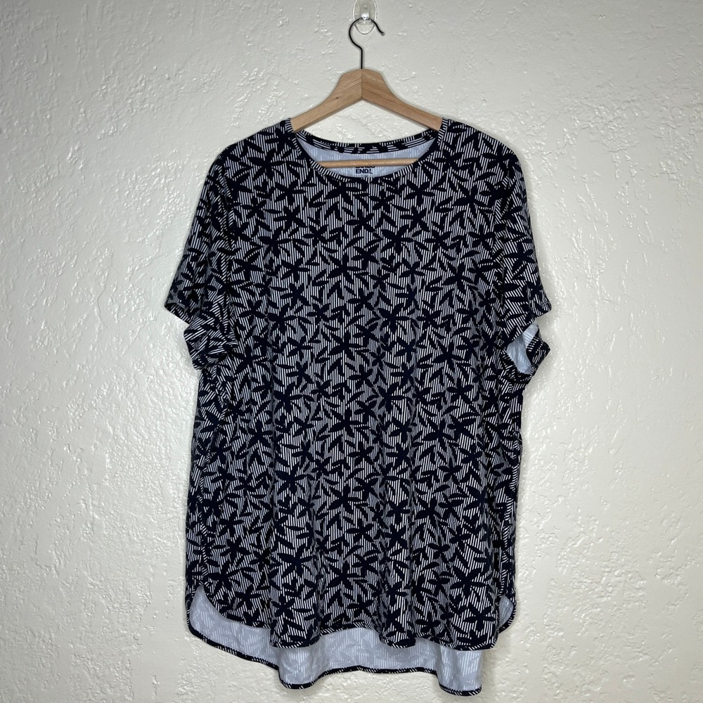 Lands End Womens 3X Black White Floral Striped Short Sleeve T-Shirt 522668